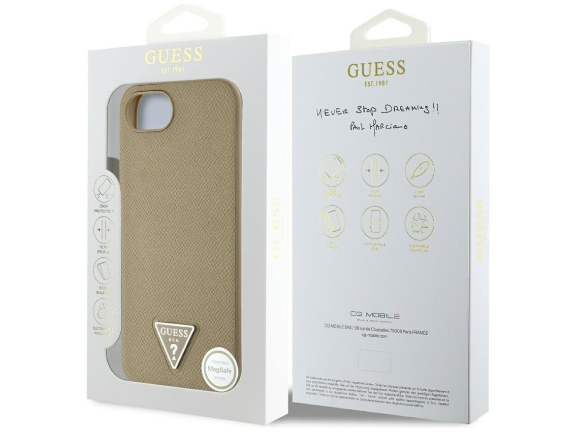 Capa MagSafe Guess com textura triangular para iPhone 16e - marrom