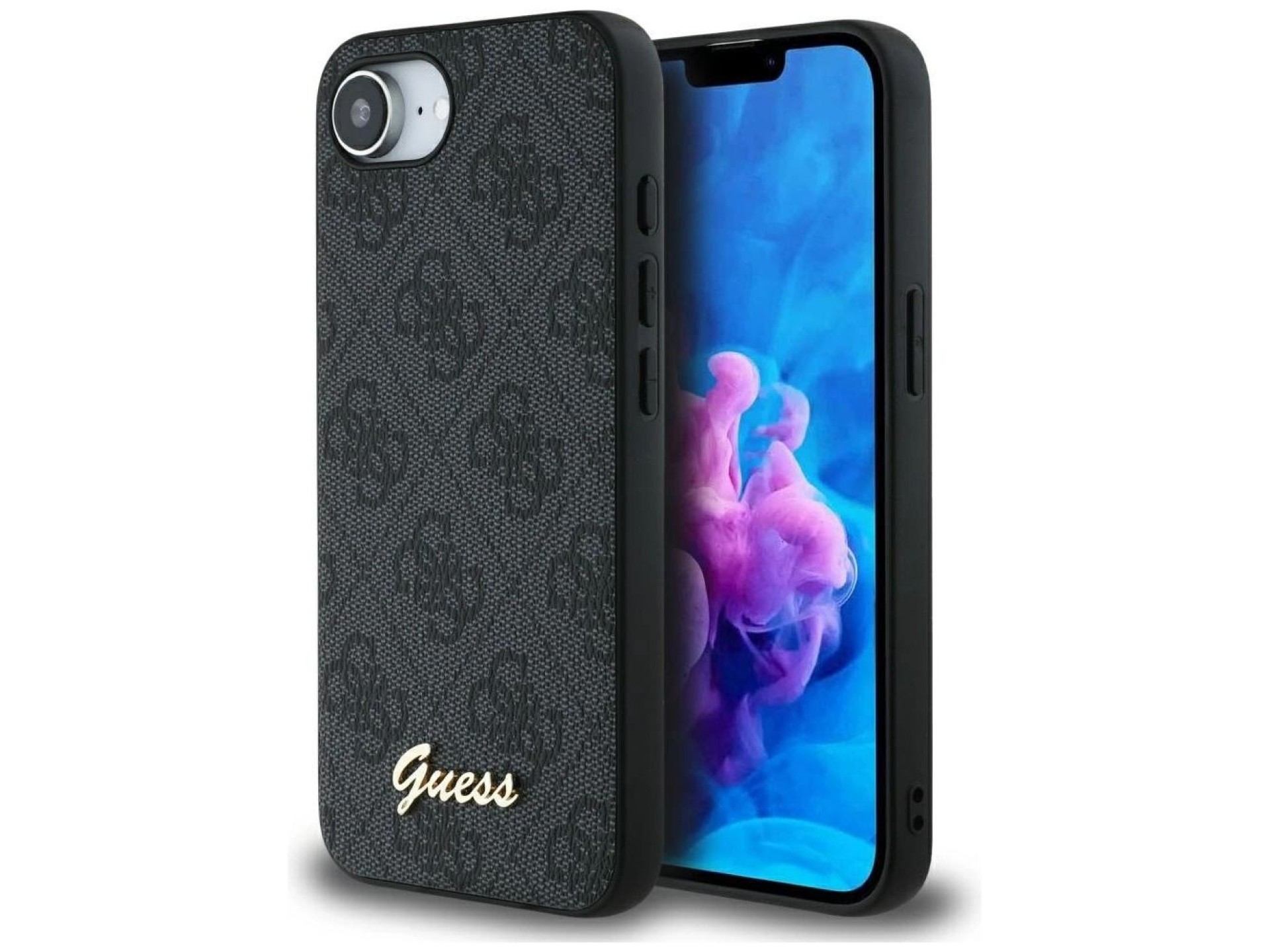 Funda Guess 4G Script Logo MagSafe para iPhone 16e - negra