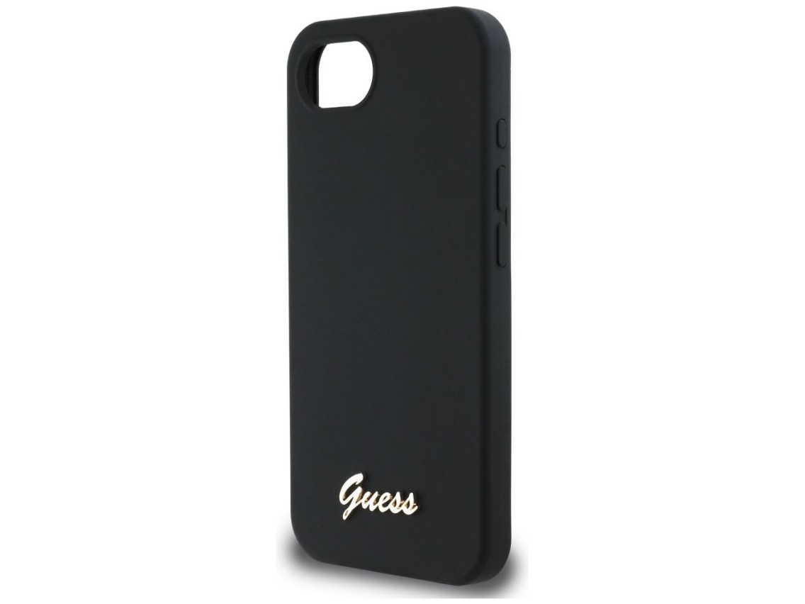 Guess Silicone Script Metal Logo MagSafe iPhone 16e Case - Black