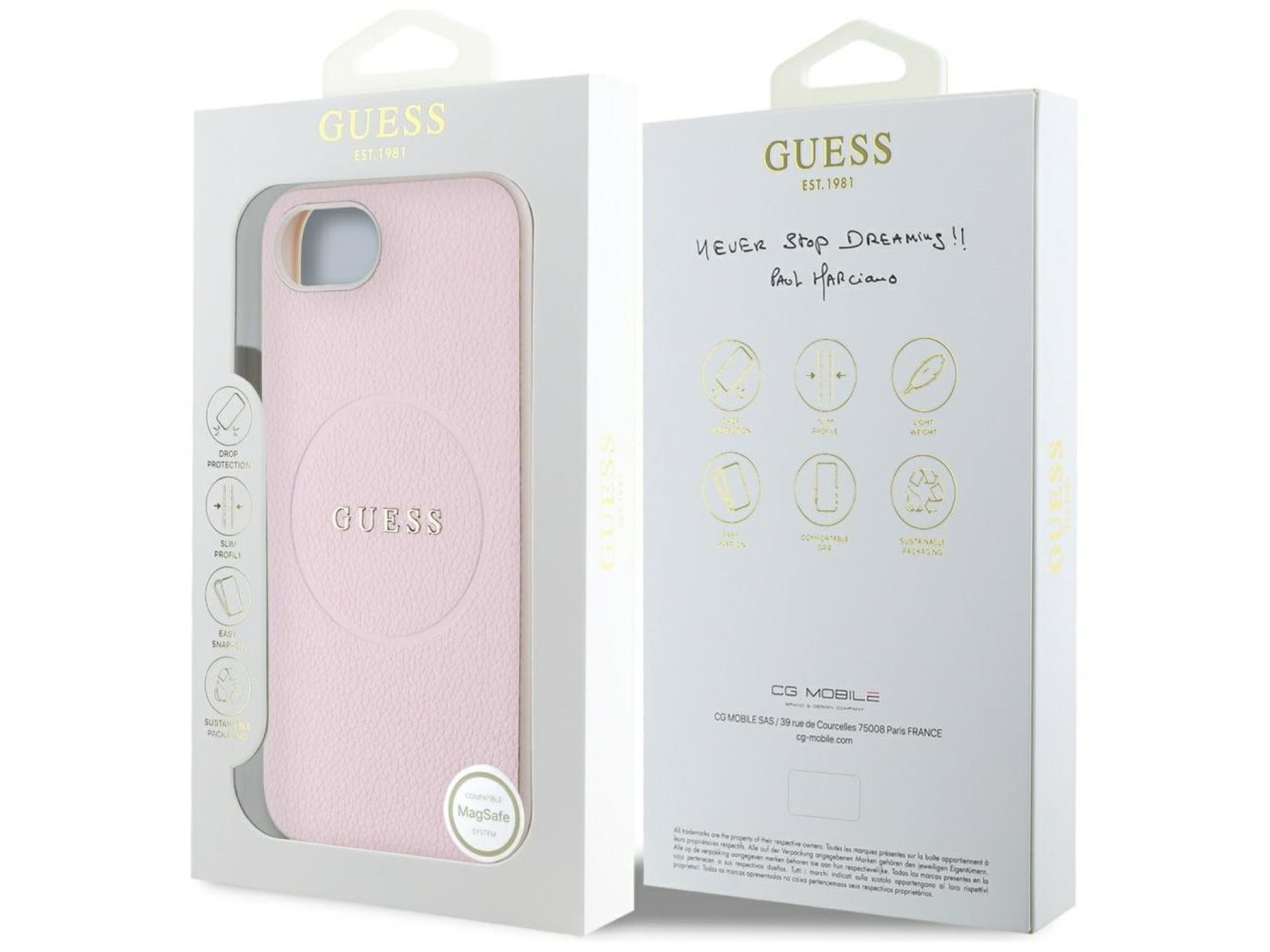 Capa Guess Granulada com Anel e MagSafe para iPhone 16e - Rosa
