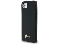 Guess Silicone Script Metal Logo MagSafe iPhone 16e Case - Black Guess Silicone Script Metal Logo MagSafe iPhone 16e Case - Black