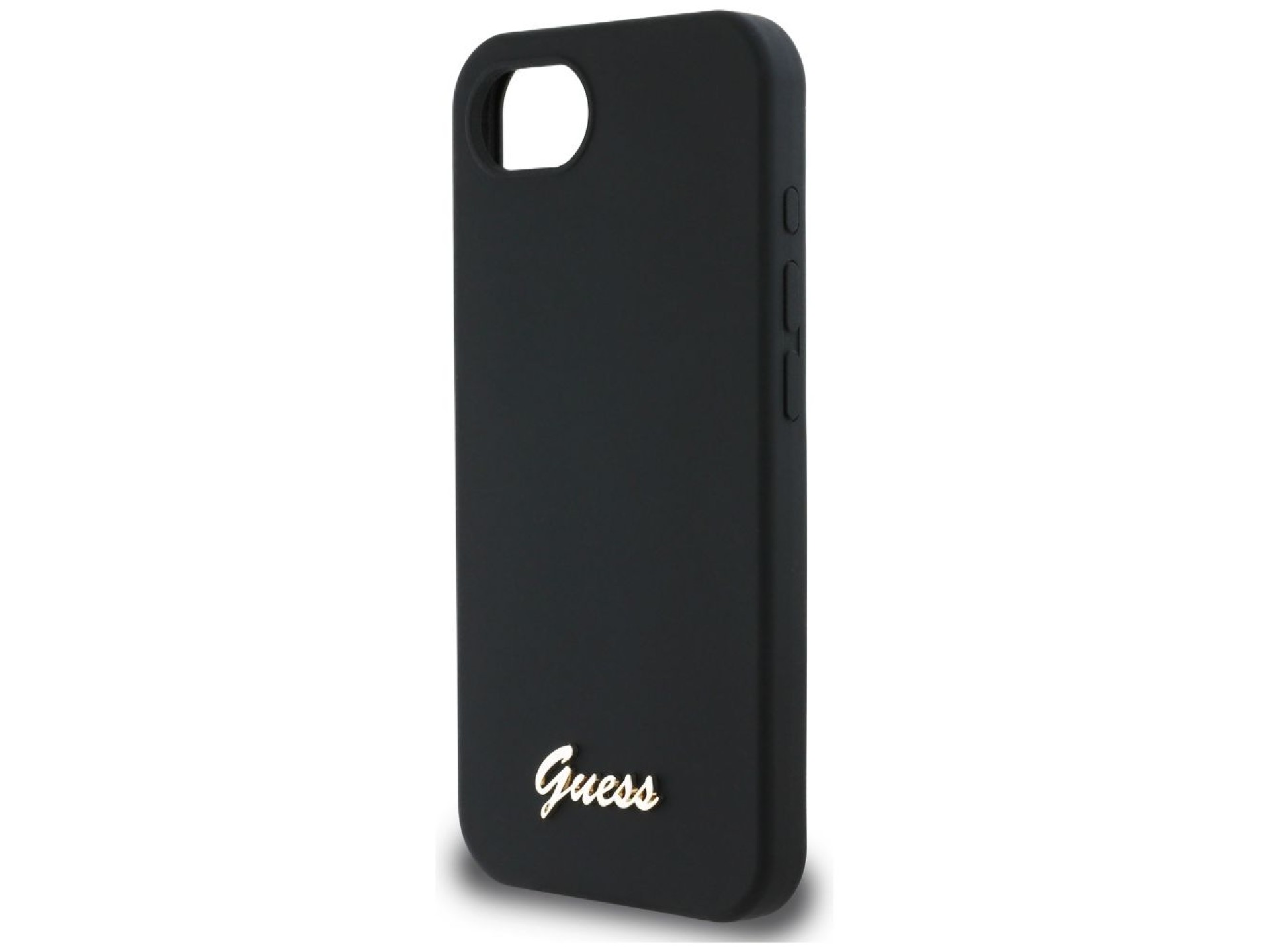 Guess Silicone Script Metal Logo MagSafe iPhone 16e Case - Black