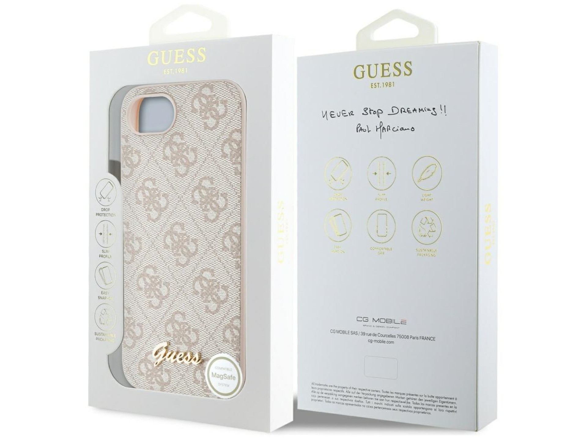 Capa MagSafe para iPhone 16e com logo Guess 4G Script - Rosa