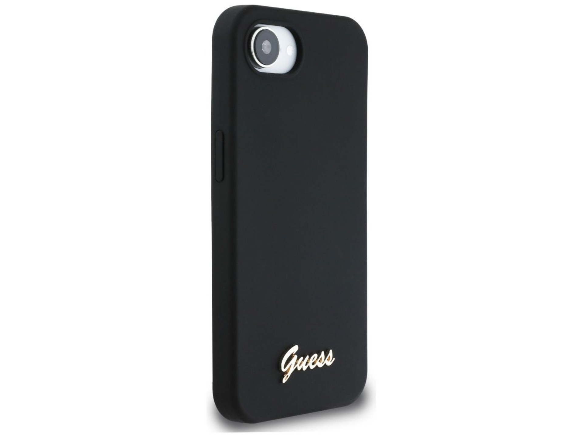 Guess Silicone Script Metal Logo MagSafe iPhone 16e Case - Black
