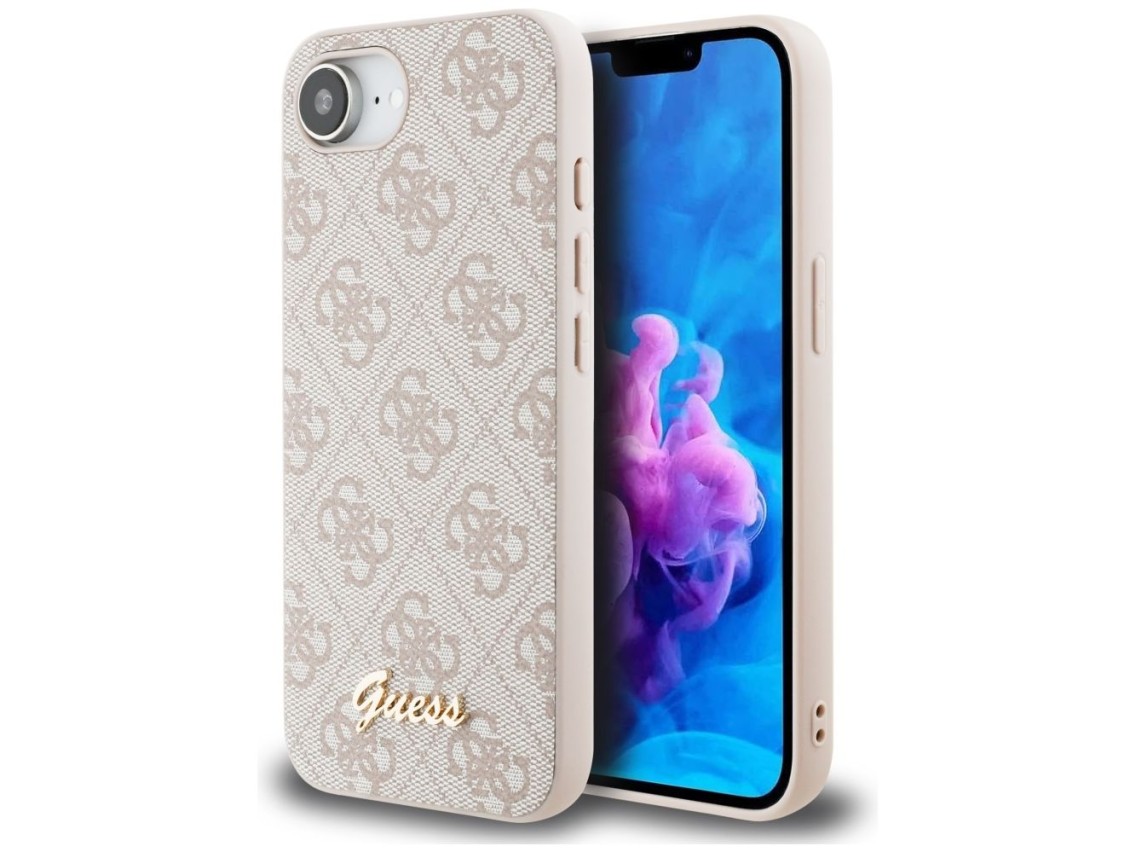 Capa MagSafe para iPhone 16e com logo Guess 4G Script - Rosa