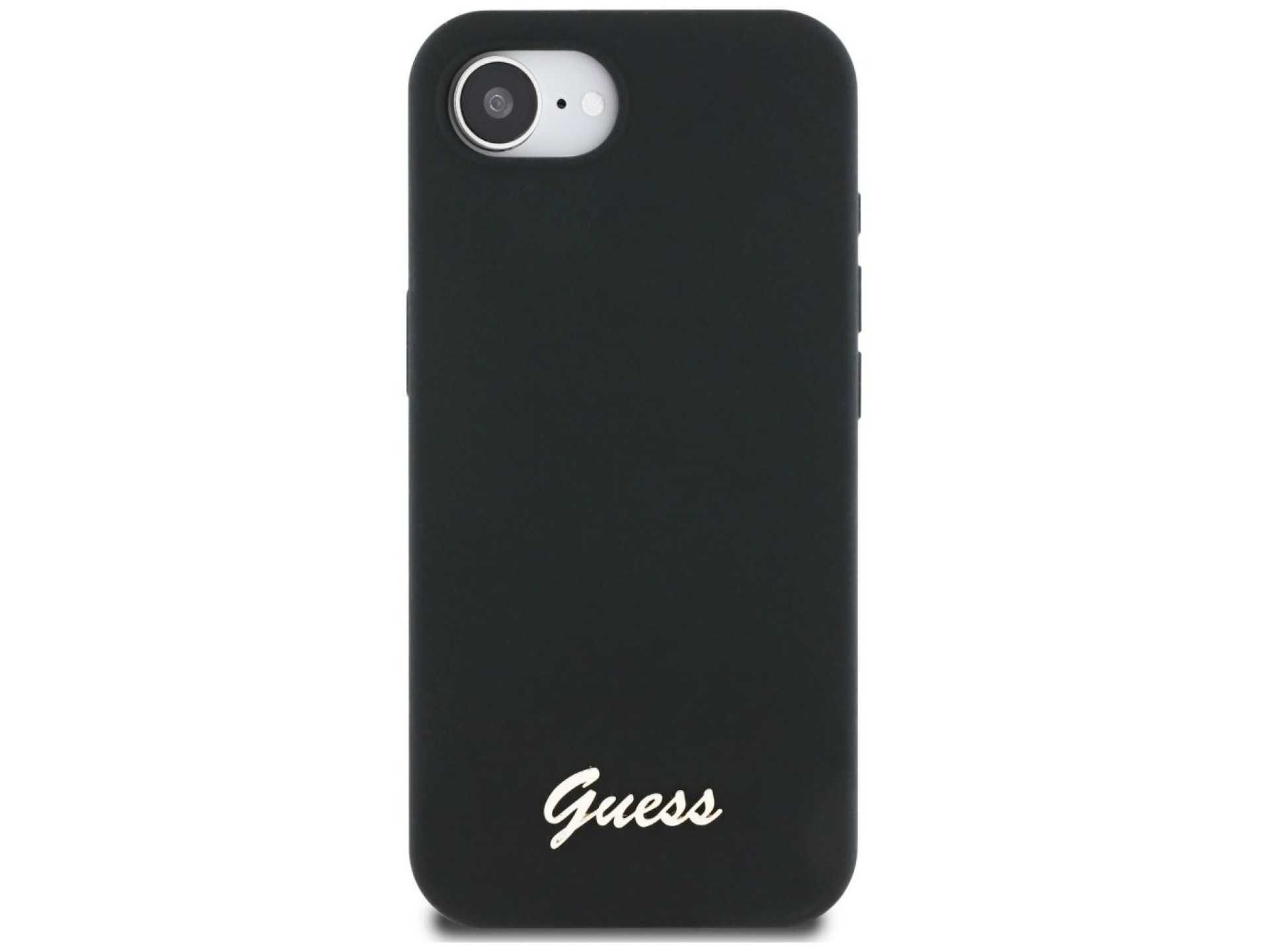 Guess Silicone Script Metal Logo MagSafe iPhone 16e Case - Black