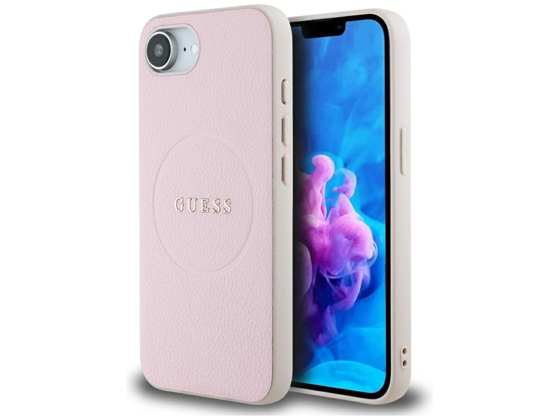 Capa Guess Granulada com Anel e MagSafe para iPhone 16e - Rosa