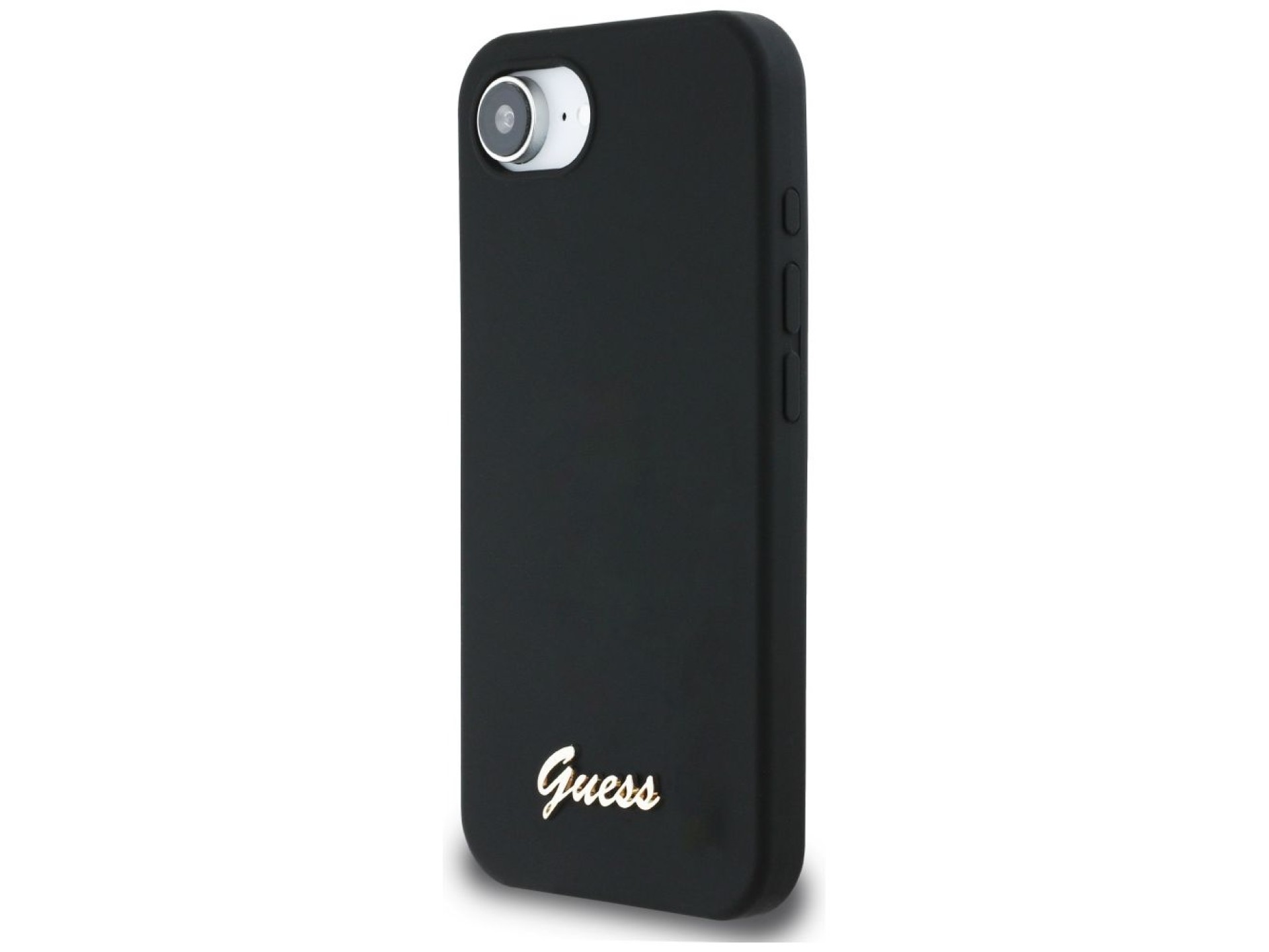 Guess Silicone Script Metal Logo MagSafe iPhone 16e Case - Black