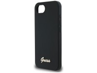 Guess Silicone Script Metal Logo MagSafe iPhone 16e Case - Black Guess Silicone Script Metal Logo MagSafe iPhone 16e Case - Black