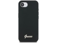 Guess Silicone Script Metal Logo MagSafe iPhone 16e Case - Black Guess Silicone Script Metal Logo MagSafe iPhone 16e Case - Black