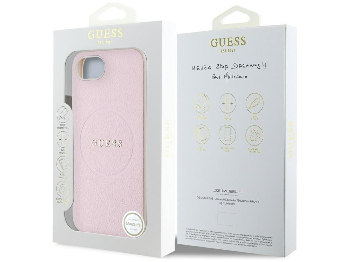 Capa Guess Granulada com Anel e MagSafe para iPhone 16e - Rosa