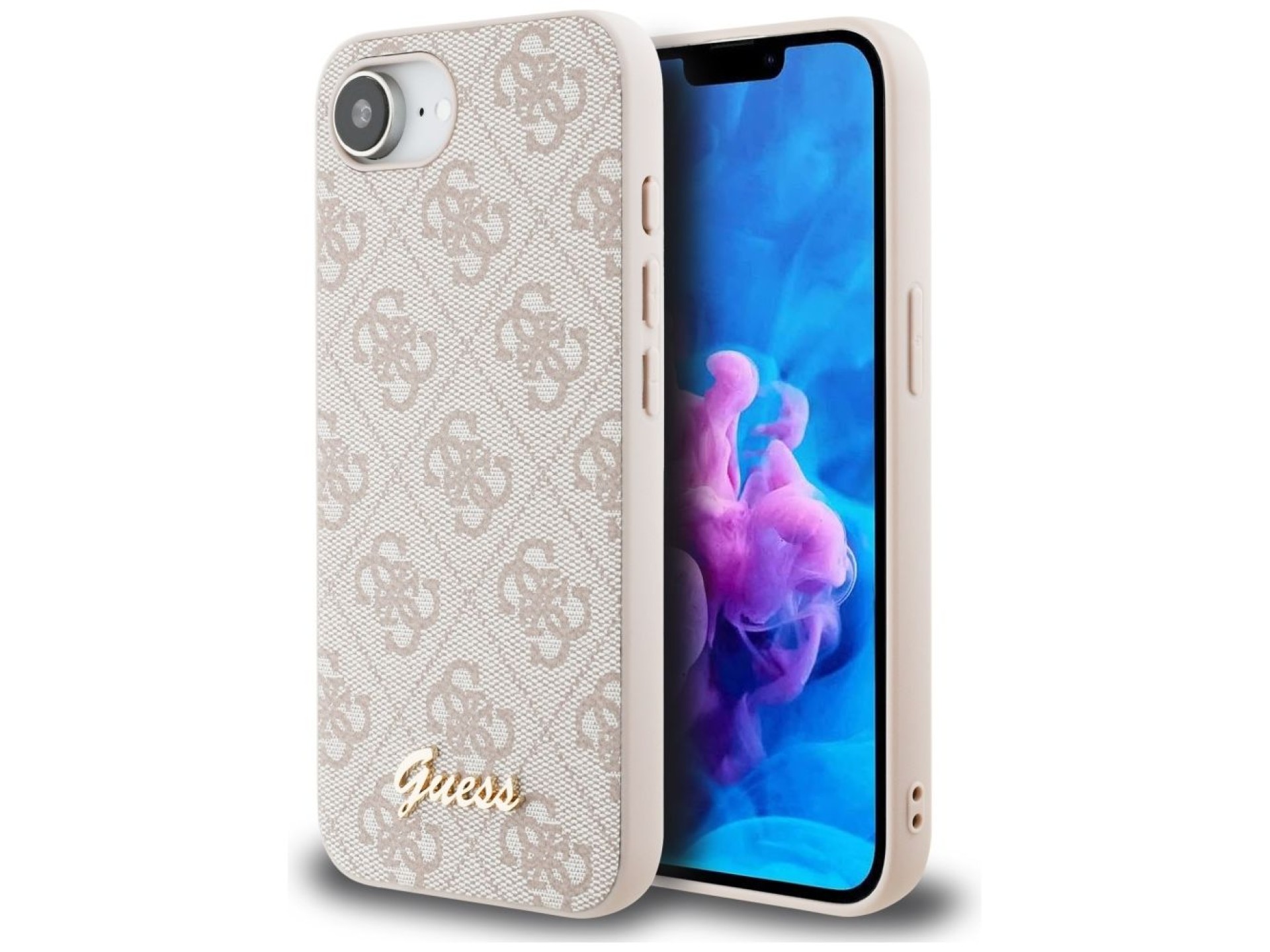 Capa MagSafe para iPhone 16e com logo Guess 4G Script - Rosa