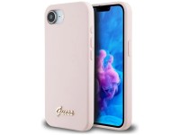 Guess Silicone Script Metal Logo MagSafe iPhone 16e Case - Pink Guess Silicone Script Metal Logo MagSafe iPhone 16e Case - Pink
