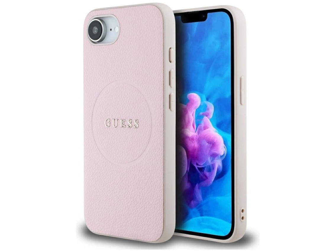Capa Guess Granulada com Anel e MagSafe para iPhone 16e - Rosa