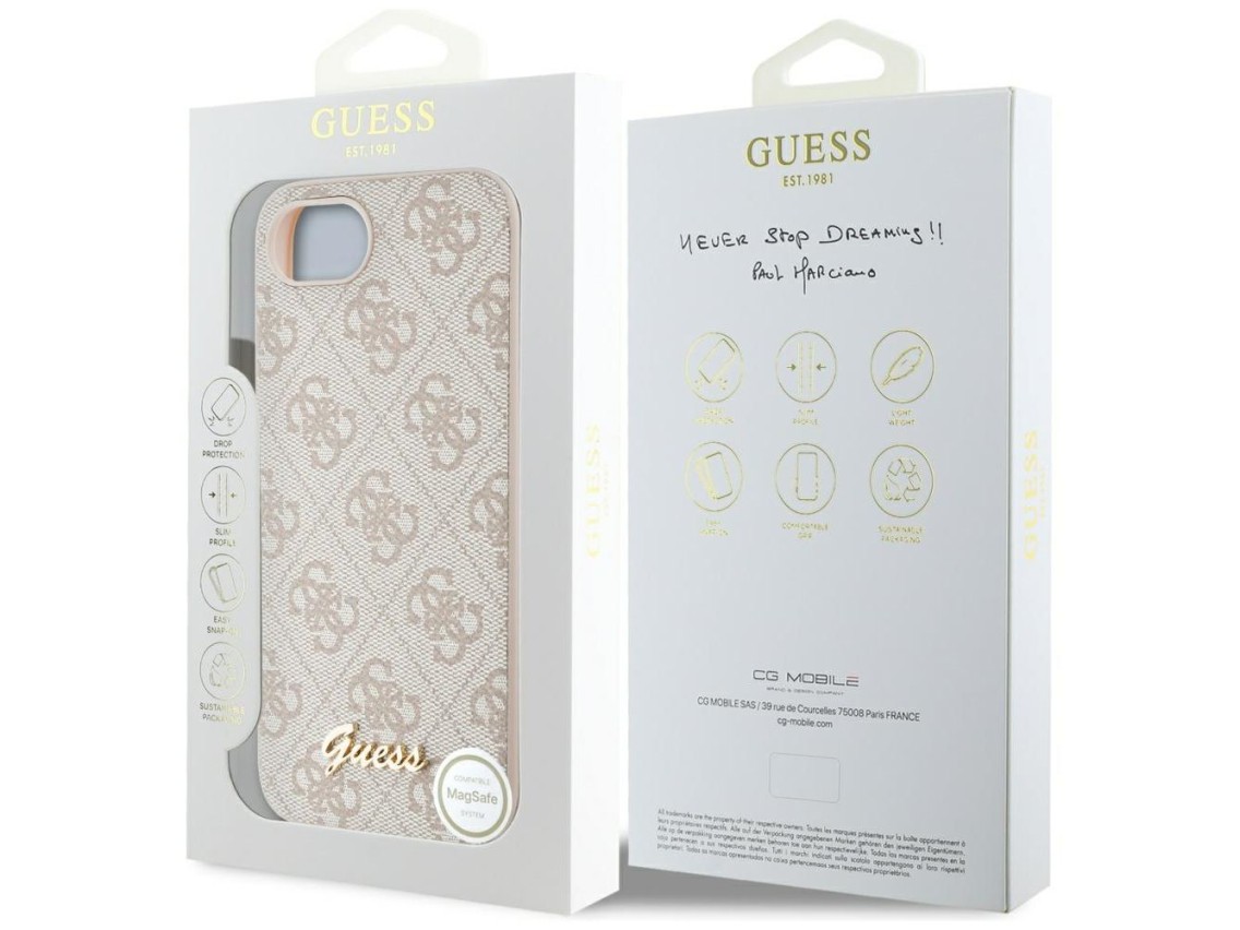 Capa MagSafe para iPhone 16e com logo Guess 4G Script - Rosa