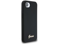 Guess Silicone Script Metal Logo MagSafe iPhone 16e Case - Black Guess Silicone Script Metal Logo MagSafe iPhone 16e Case - Black