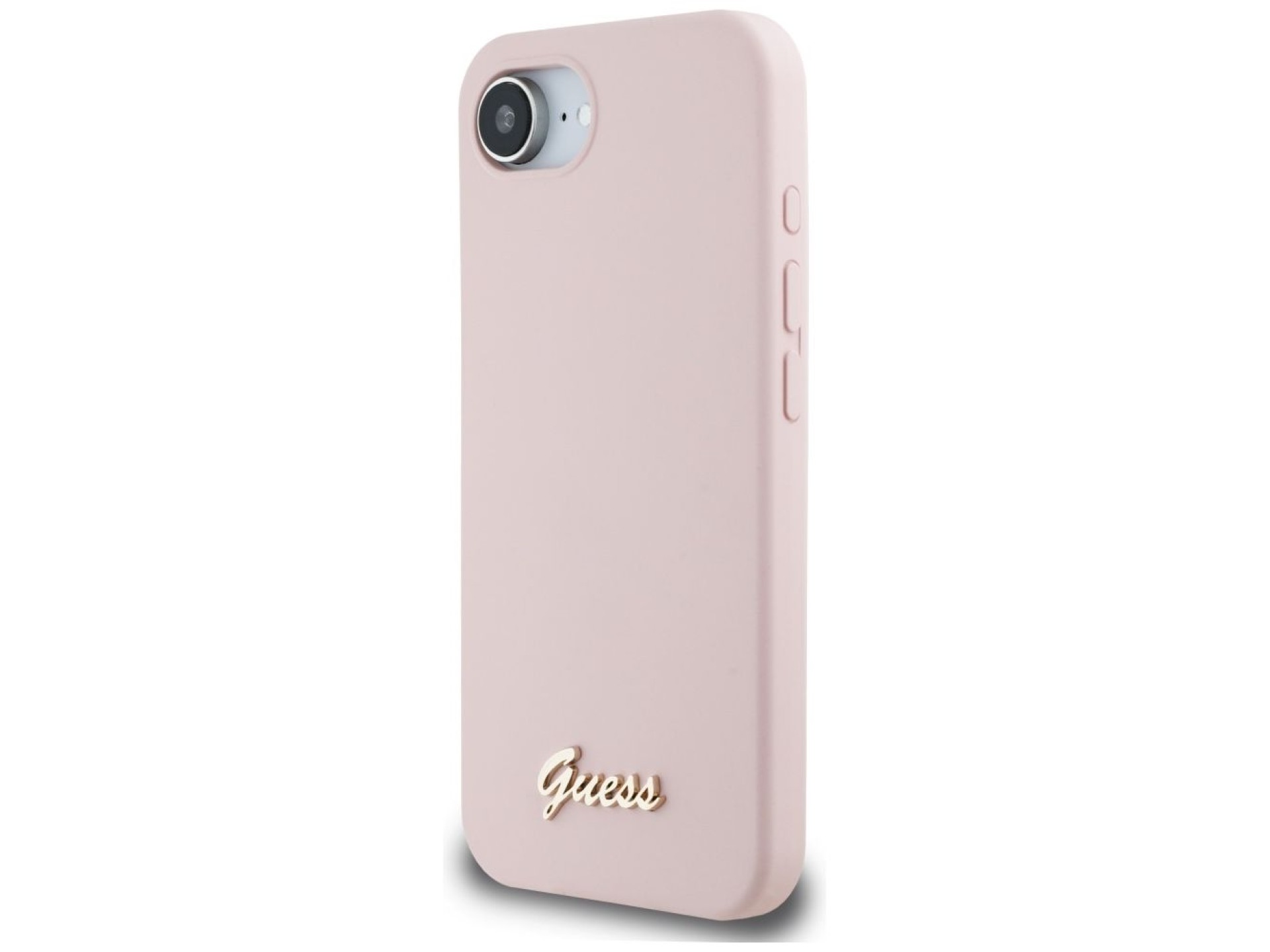 Guess Silicone Script Metal Logo MagSafe iPhone 16e Case - Pink