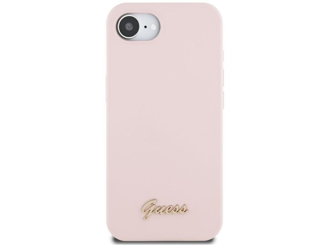Guess Silicone Script Metal Logo MagSafe iPhone 16e Case - Pink