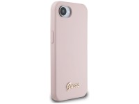 Guess Silicone Script Metal Logo MagSafe iPhone 16e Case - Pink Guess Silicone Script Metal Logo MagSafe iPhone 16e Case - Pink