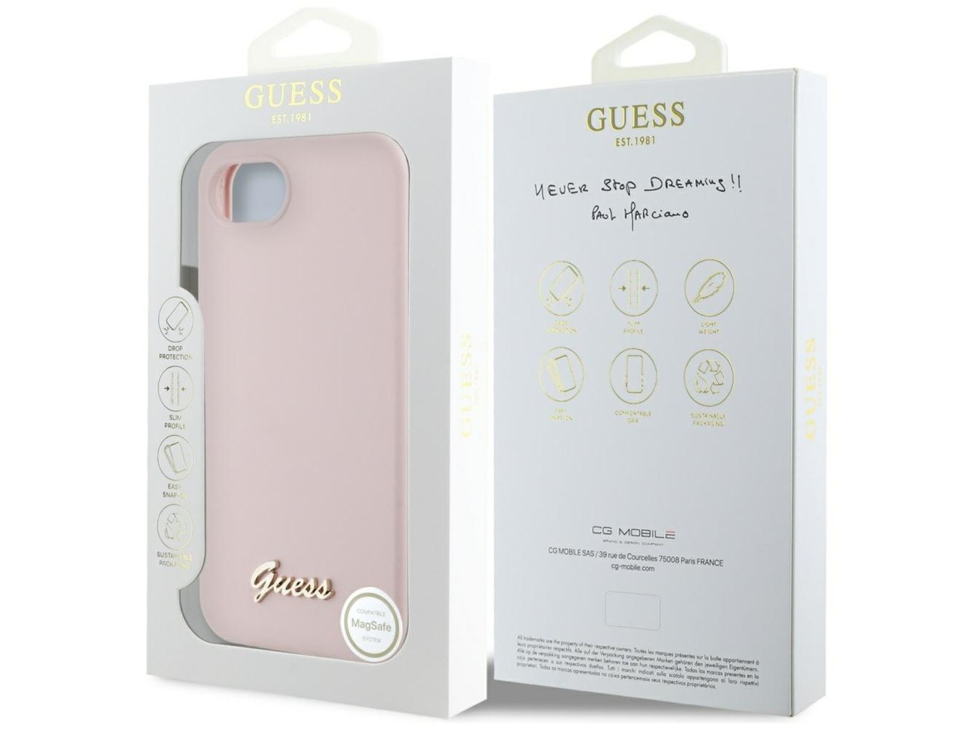 Guess Silicone Script Metal Logo MagSafe iPhone 16e Case - Pink