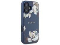 Guess Grained Printed Flower Pattern MagSafe case for iPhone 16 blue