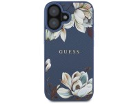 Guess Grained Printed Flower Pattern MagSafe case for iPhone 16 blue