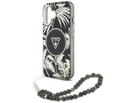 Capa Guess Palm Trees Triangle Pearl Strap MagSafe para iPhone 16 preta Capa Guess Palm Trees Triangle Pearl Strap MagSafe para iPhone 16 preta