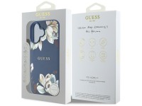 Guess Grained Printed Flower Pattern MagSafe case for iPhone 16 blue