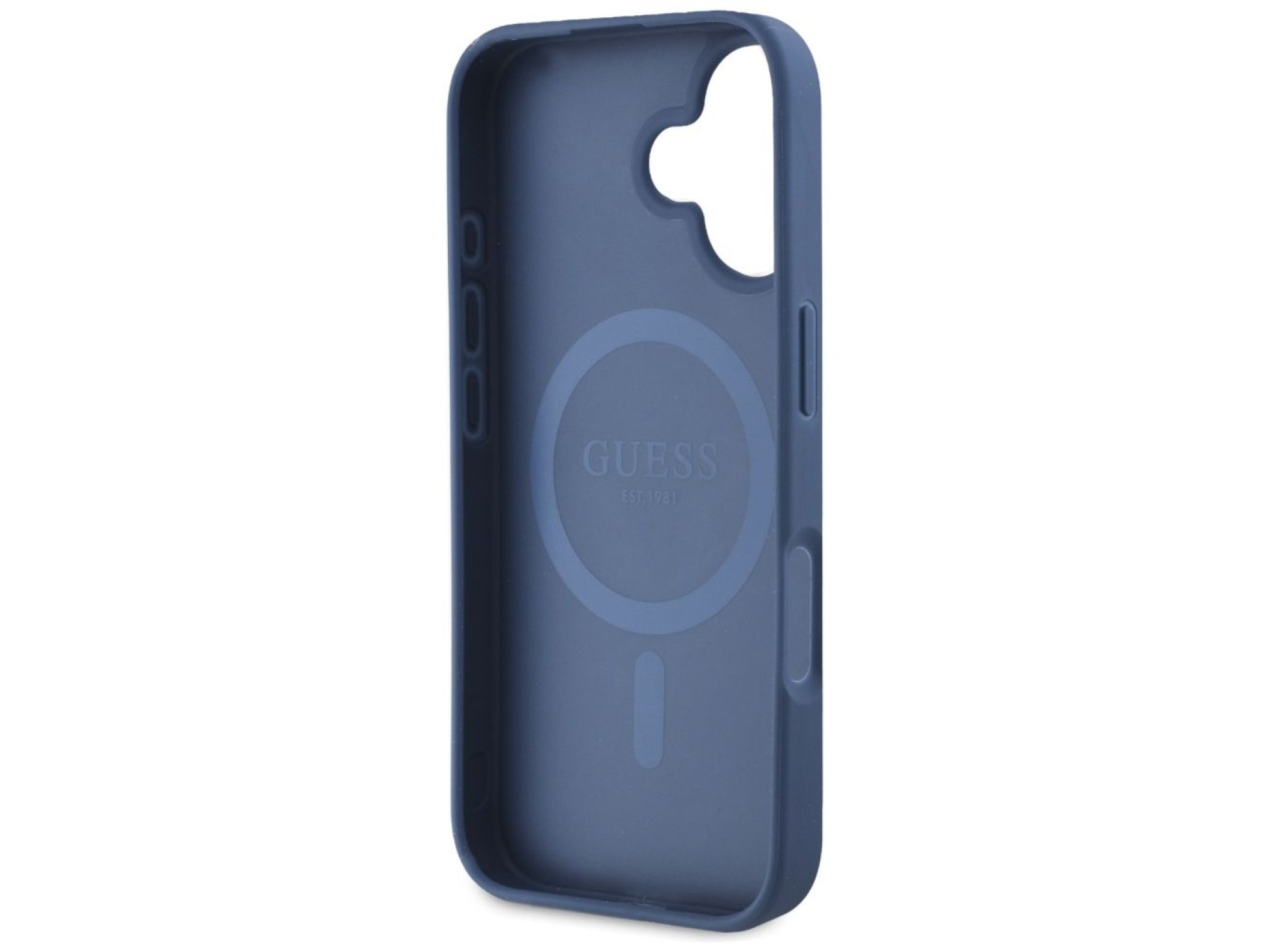 Guess Grained Printed Flower Pattern MagSafe case for iPhone 16 blue