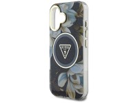 Capa MagSafe Guess com Flores Brilhantes e Botões Triangulares para iPhone 16, preta Capa MagSafe Guess com Flores Brilhantes e Botões Triangulares para iPhone 16, preta