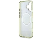 Capa Guess com glitter, flores e botões triangulares para iPhone 16, cor verde. Capa Guess com glitter, flores e botões triangulares para iPhone 16, cor verde.