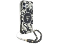 Capa Guess Palm Trees Triangle Pearl Strap MagSafe para iPhone 16 preta Capa Guess Palm Trees Triangle Pearl Strap MagSafe para iPhone 16 preta
