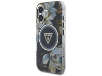 Capa MagSafe Guess com Flores Brilhantes e Botões Triangulares para iPhone 16, preta Capa MagSafe Guess com Flores Brilhantes e Botões Triangulares para iPhone 16, preta