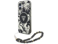 Capa Guess Palm Trees Triangle Pearl Strap MagSafe para iPhone 16 preta Capa Guess Palm Trees Triangle Pearl Strap MagSafe para iPhone 16 preta