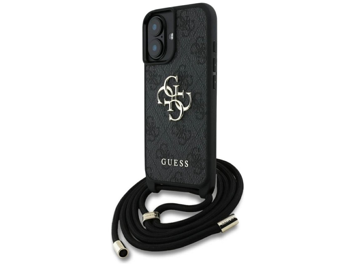 Guess 4G Big Logo Cord Stap Crossbody Case for iPhone 16 Plus Black