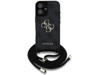 Capa transversal Guess 4G com logo grande e alça de cordão para iPhone 16, preta. Capa transversal Guess 4G com logo grande e alça de cordão para iPhone 16, preta.