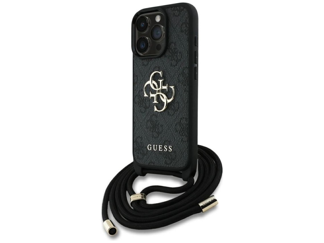 Guess 4G Big Logo Cord Stap Crossbody Case for iPhone 16 Pro Max black