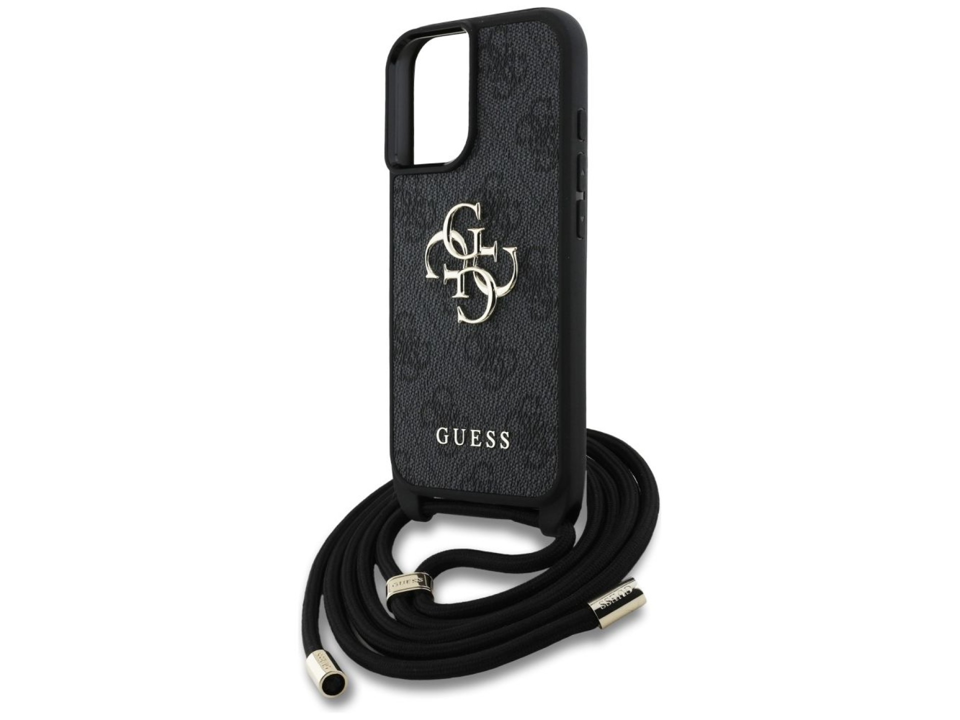 Guess 4G Big Logo Cord Stap Crossbody Case for iPhone 16 Plus Black