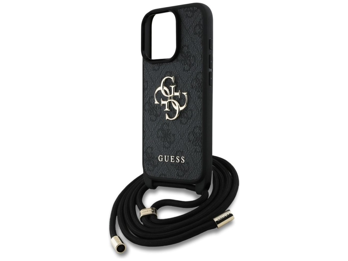 Guess 4G Big Logo Cord Stap Crossbody Case for iPhone 16 Pro Black
