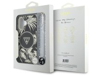 Capa Guess Palm Trees Triangle Pearl Strap MagSafe para iPhone 16 preta Capa Guess Palm Trees Triangle Pearl Strap MagSafe para iPhone 16 preta