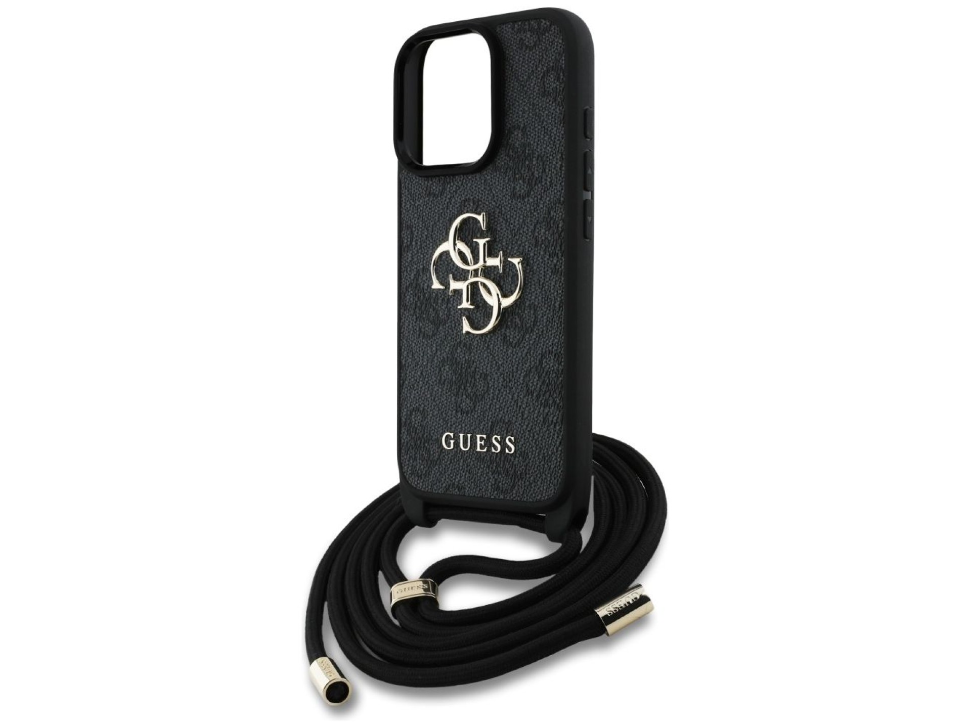 Guess 4G Big Logo Cord Stap Crossbody Case for iPhone 16 Pro Black