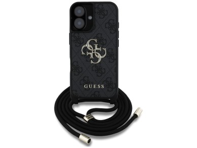 Guess 4G Big Logo Cord Stap Crossbody Case for iPhone 16 Plus Black Guess 4G Big Logo Cord Stap Crossbody Case for iPhone 16 Plus Black