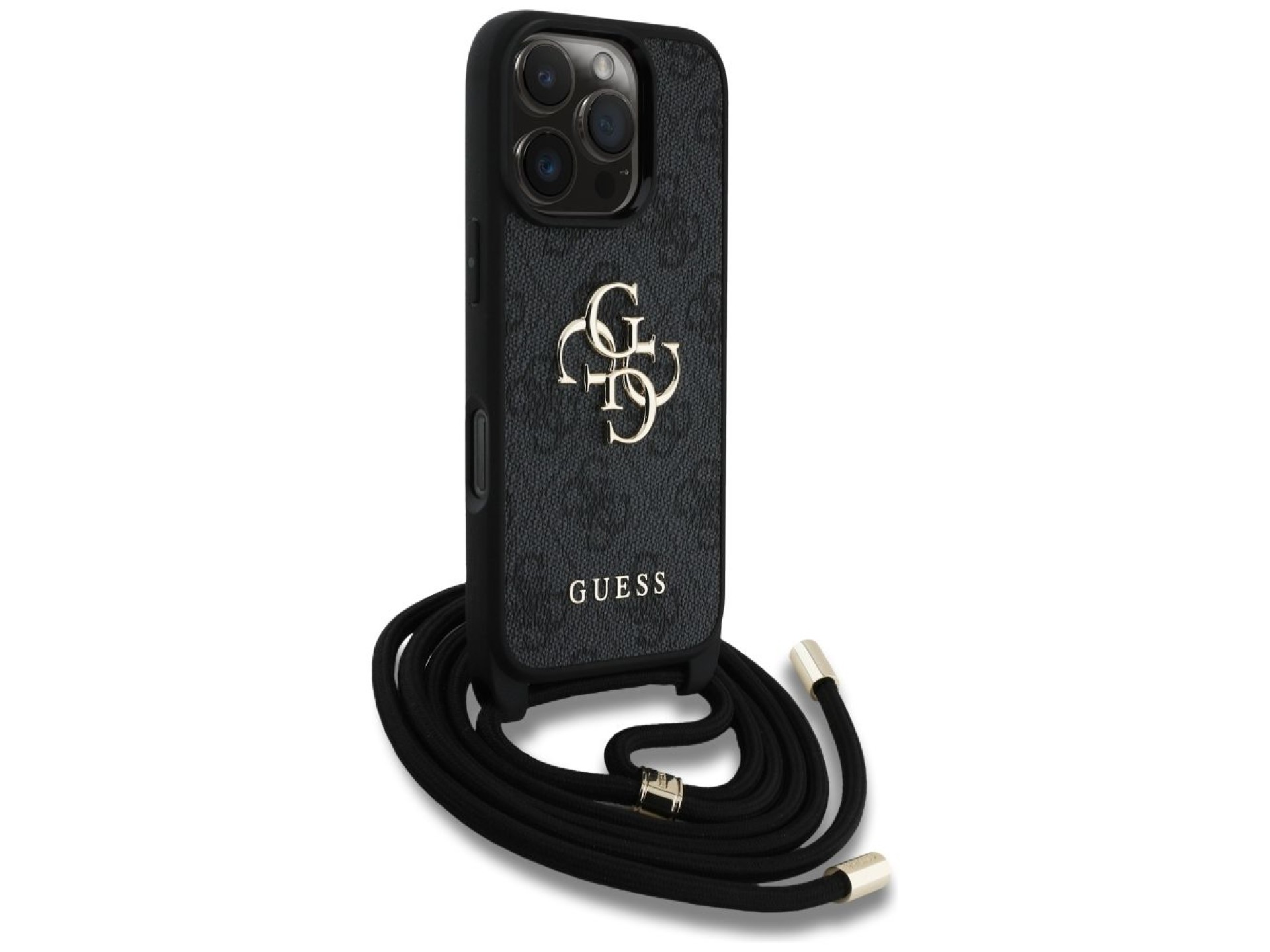 Guess 4G Big Logo Cord Stap Crossbody Case for iPhone 16 Pro Black