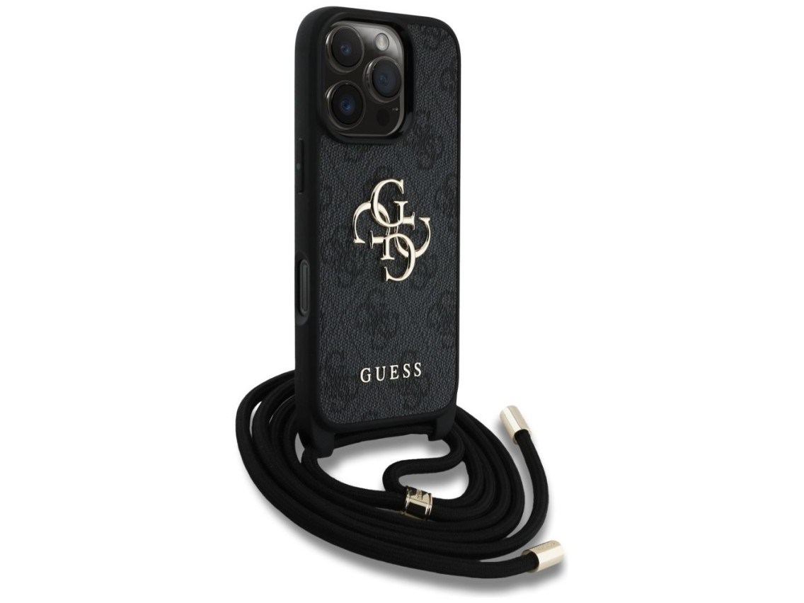 Guess 4G Big Logo Cord Stap Crossbody Case for iPhone 16 Pro Max black