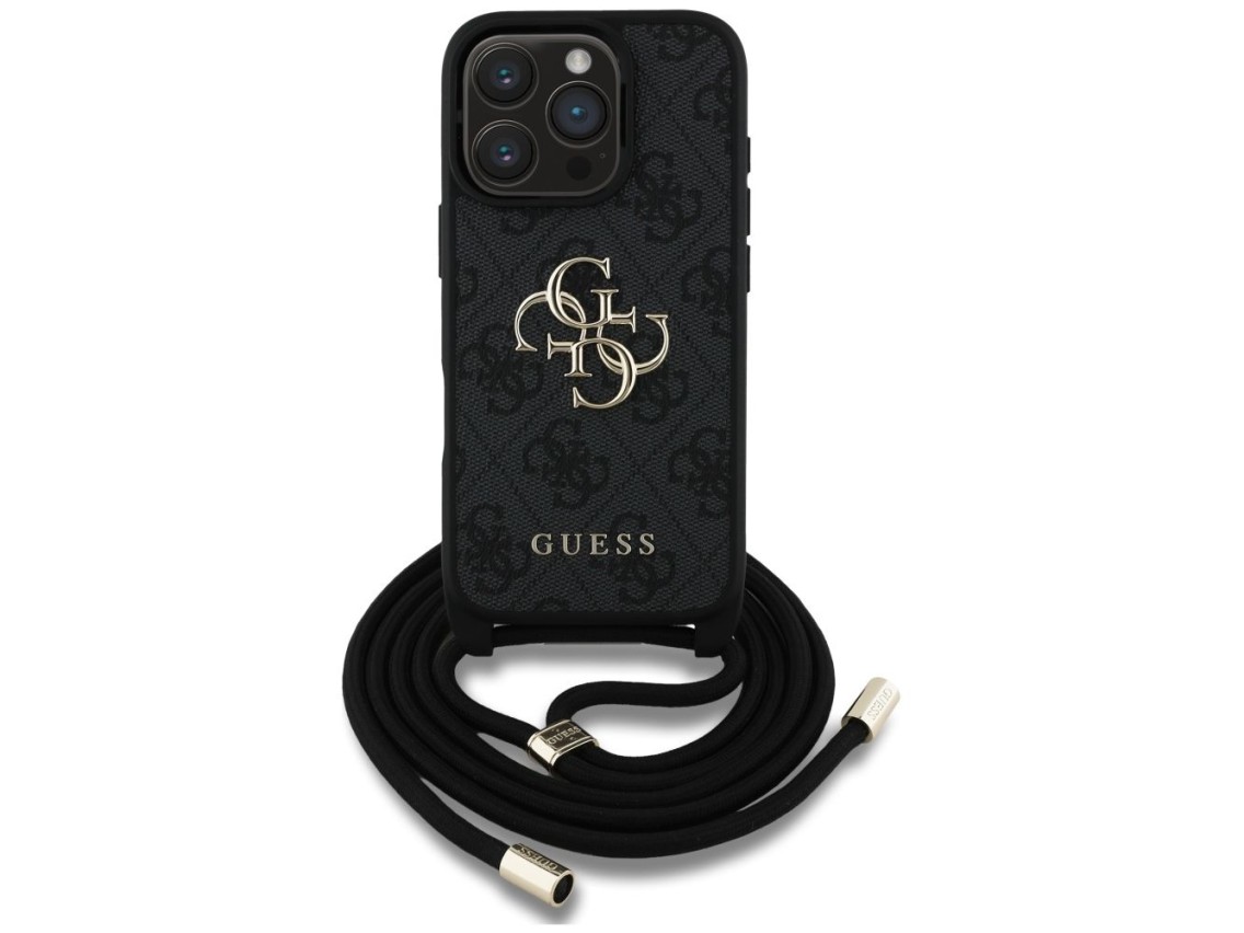 Guess 4G Big Logo Cord Stap Crossbody Case for iPhone 16 Pro Max black