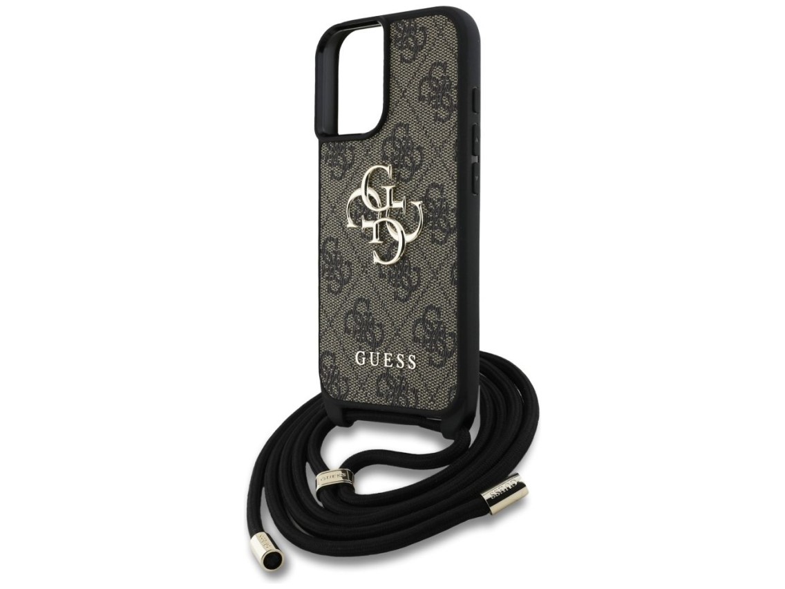 Guess 4G Big Logo Cord Stap Crossbody Case for iPhone 16 Plus Brown