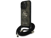 Capa transversal Guess 4G com logo grande e al�a de cord�o para iPhone 16 Pro Max, marrom.