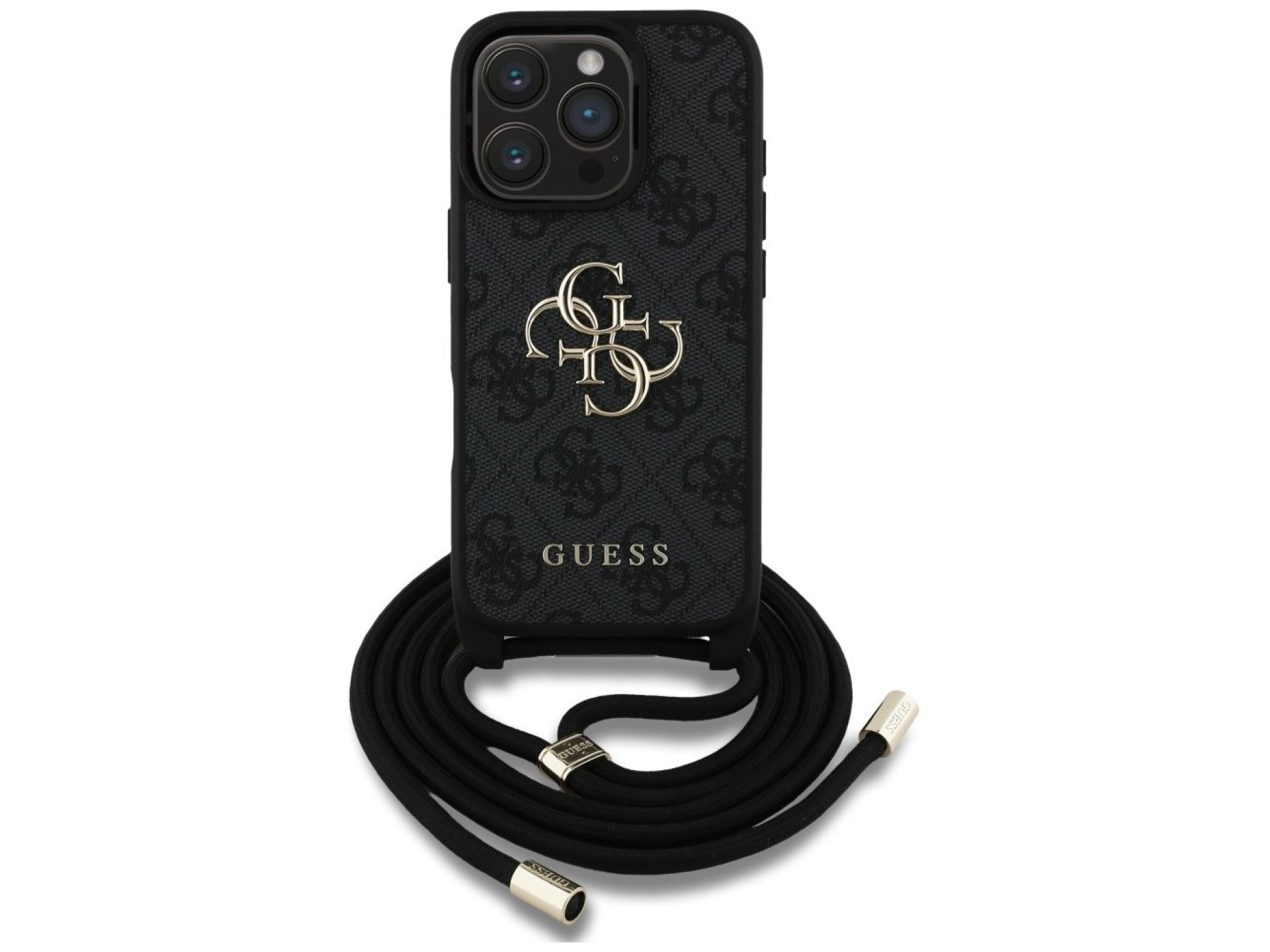 Guess 4G Big Logo Cord Stap Crossbody Case for iPhone 16 Pro Max black