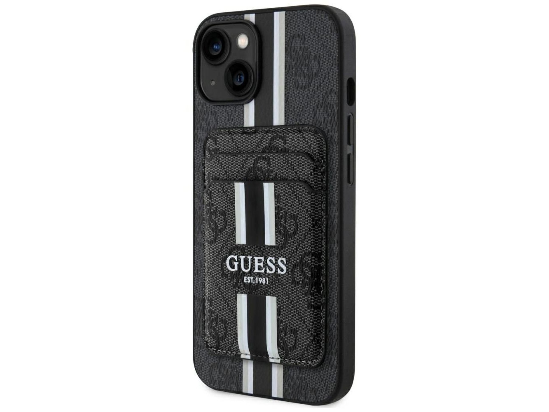 Guess 4G Stripes case with Magsafe wallet for iPhone 15 black