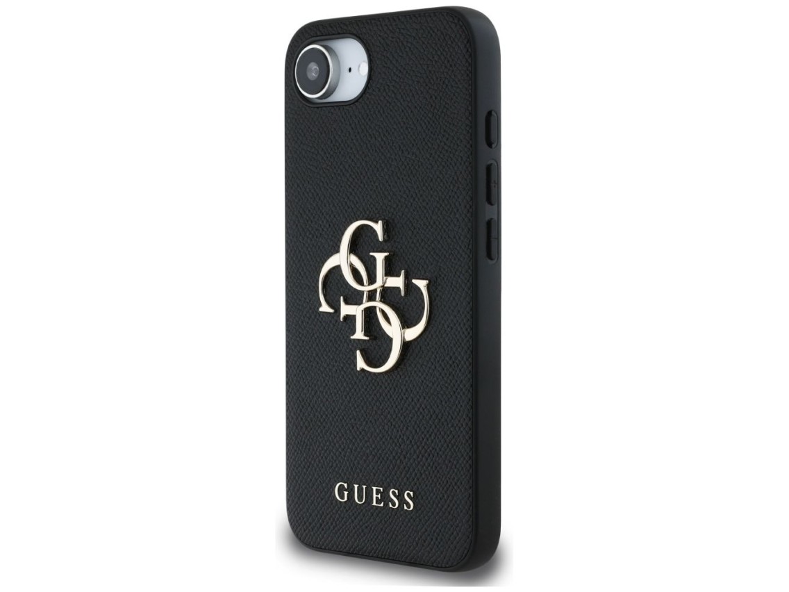 Funda Guess PU Grained 4G con logo metálico para iPhone 16e - negra